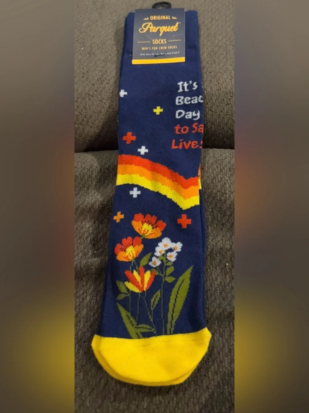 Navy Floral & Rainbow Crew Socks for Men
